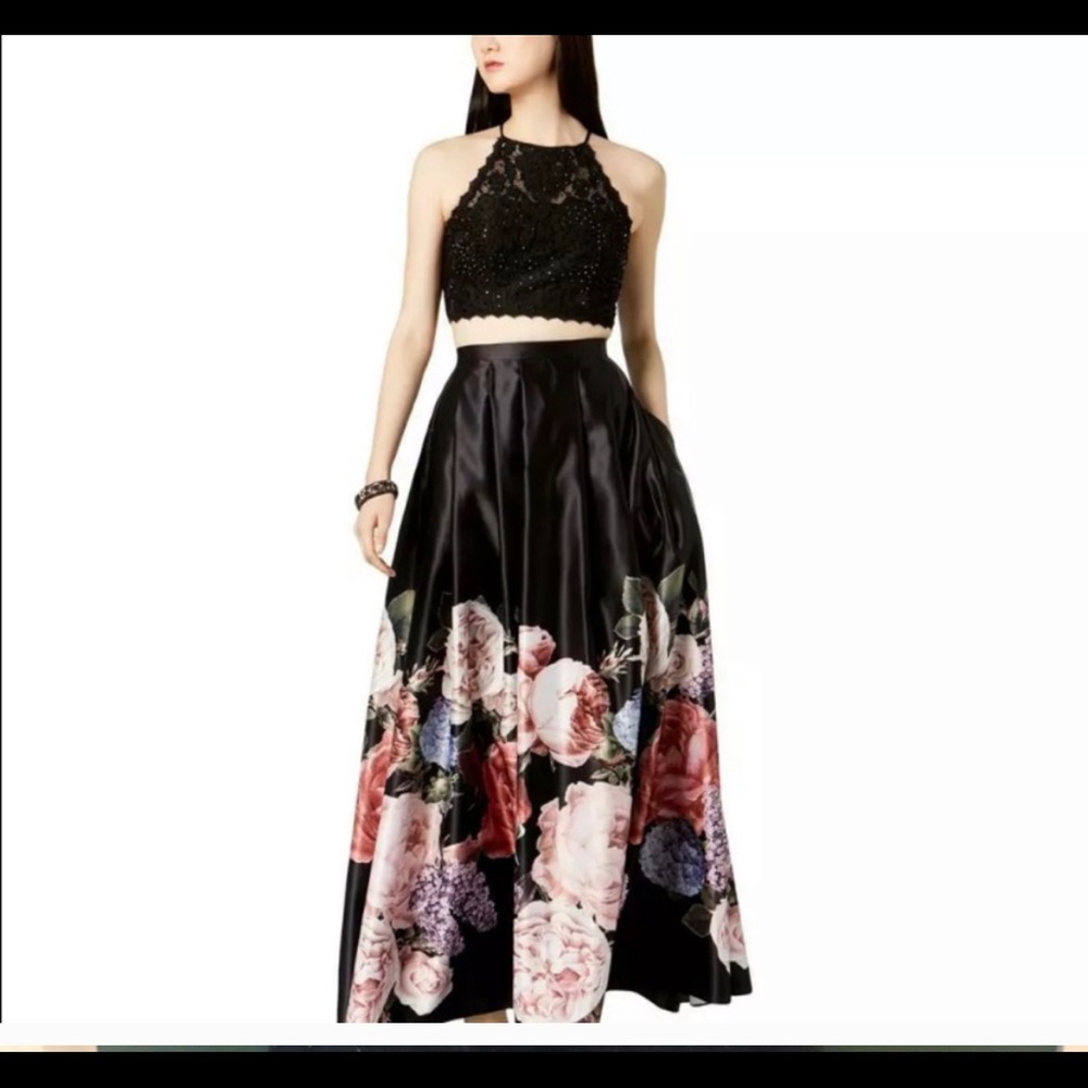 Betsy & Adam Women's 2-Pc Lace & Floral Satin Gown
